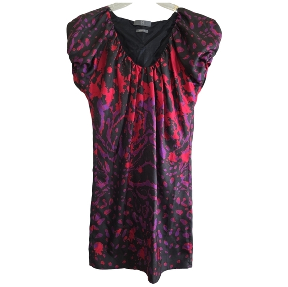 Alexander McQueen Y2K Silk Shift Dress Puff Sleeve 40 Or 4 Abstract Art McQ - Picture 1 of 6